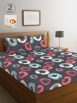 ARRABI - Multicolor Printed TC Cotton Blend Double 2 Bedsheets with 4 Pillow Covers