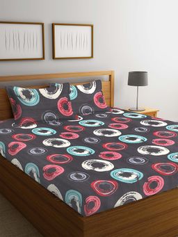 ARRABI - Multi Geometric TC Cotton Blend Double Bedsheet with 2 Pillow Covers