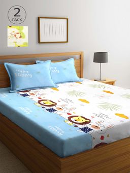 ARRABI - Multicolor Printed TC Cotton Blend Double 2 Bedsheets with 4 Pillow Covers