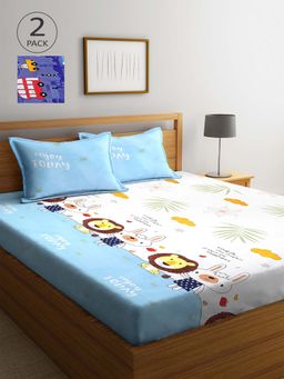 ARRABI - Multicolor Printed TC Cotton Blend Double 2 Bedsheets with 4 Pillow Covers