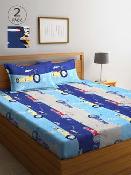 ARRABI - Multicolor Printed TC Cotton Blend Double 2 Bedsheets with 4 Pillow Covers