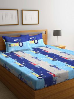 ARRABI - Multi Graphic TC Cotton Blend Double Bedsheet with 2 Pillow Covers