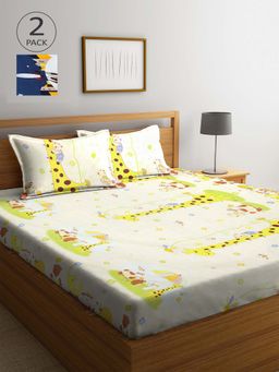 ARRABI - Multicolor Printed TC Cotton Blend Double 2 Bedsheets with 4 Pillow Covers