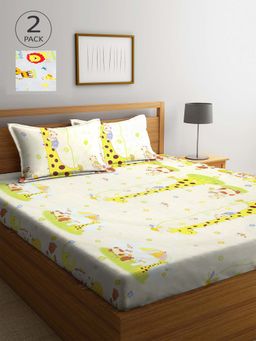 ARRABI - Multicolor Printed TC Cotton Blend Double 2 Bedsheets with 4 Pillow Covers