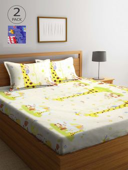 ARRABI - Multicolor Printed TC Cotton Blend Double 2 Bedsheets with 4 Pillow Covers