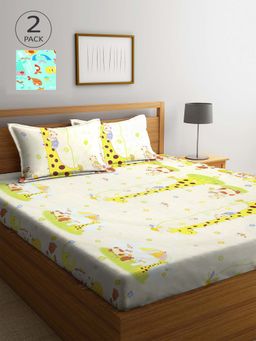 ARRABI - Multicolor Printed TC Cotton Blend Double 2 Bedsheets with 4 Pillow Covers
