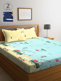 ARRABI - Multicolor Printed TC Cotton Blend Double 2 Bedsheets with 4 Pillow Covers
