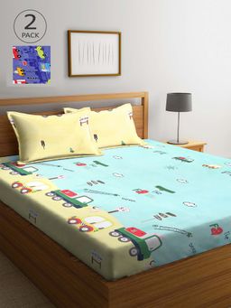ARRABI - Multicolor Printed TC Cotton Blend Double 2 Bedsheets with 4 Pillow Covers