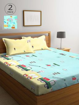ARRABI - Multicolor Printed TC Cotton Blend Double 2 Bedsheets with 4 Pillow Covers