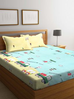 ARRABI - Multi Graphic TC Cotton Blend Double Bedsheet with 2 Pillow Covers