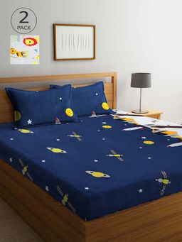 ARRABI - Multicolor Printed TC Cotton Blend Double 2 Bedsheets with 4 Pillow Covers