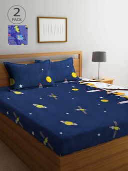 ARRABI - Multicolor Printed TC Cotton Blend Double 2 Bedsheets with 4 Pillow Covers