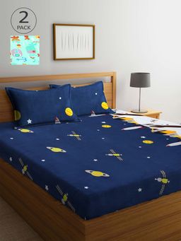 ARRABI - Multicolor Printed TC Cotton Blend Double 2 Bedsheets with 4 Pillow Covers