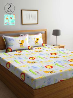 ARRABI - Multicolor Printed TC Cotton Blend Double 2 Bedsheets with 4 Pillow Covers