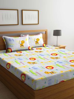 ARRABI - Multi Animal TC Cotton Blend Double Bedsheet with 2 Pillow Covers