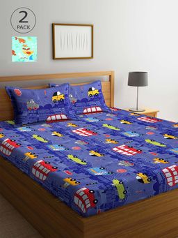 ARRABI - Multicolor Printed TC Cotton Blend Double 2 Bedsheets with 4 Pillow Covers