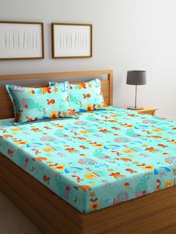 ARRABI - Multi Cartoon TC Cotton Blend Double Bedsheet with 2 Pillow Covers