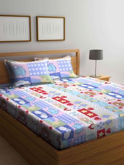 ARRABI - Multi Cartoon TC Cotton Blend Double Bedsheet with 2 Pillow Covers