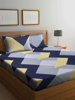 ARRABI - Multi Geometric TC Cotton Blend Double Bedsheet with 2 Pillow Covers