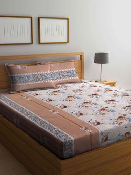 ARRABI - Multi Floral TC Cotton Blend Double Bedsheet with 2 Pillow Covers