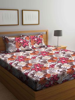 ARRABI - Multi Floral TC Cotton Blend Double Bedsheet with 2 Pillow Covers