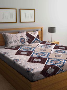 ARRABI - Multi Indian TC Cotton Blend Double Bedsheet with 2 Pillow Covers