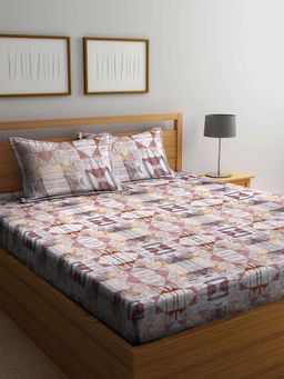 ARRABI - Multi Geometric TC Cotton Blend Double Bedsheet with 2 Pillow Covers