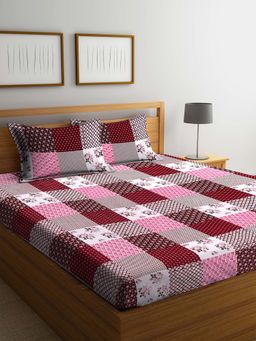 ARRABI - Multi Floral TC Cotton Blend Double Bedsheet with 2 Pillow Covers
