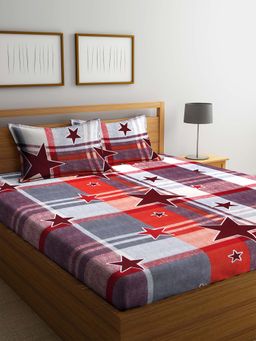 ARRABI - Multi Graphic TC Cotton Blend Double Bedsheet with 2 Pillow Covers
