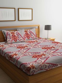 ARRABI - Multi Indian TC Cotton Blend Double Bedsheet with 2 Pillow Covers