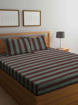 ARRABI - Multi Stripes Handwoven Cotton Double Bedsheet with 2 Pillow Covers
