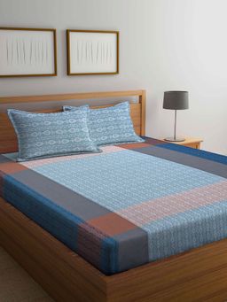ARRABI - Multi Indian Handwoven Cotton Double King Bedsheet with 2 Pillow Covers