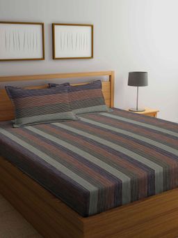 ARRABI - Multi Stripes Handwoven Cotton Double King Bedsheet with 2 Pillow Covers