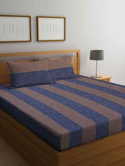 ARRABI - Multi Stripes Handwoven Cotton Double King Bedsheet with 2 Pillow Covers