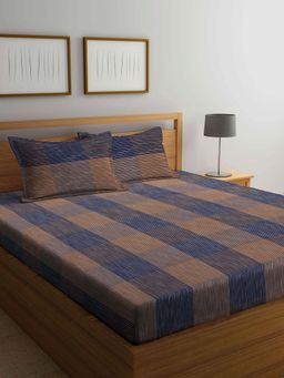 ARRABI - Multi Checks Handwoven Cotton Double King Bedsheet with 2 Pillow Covers