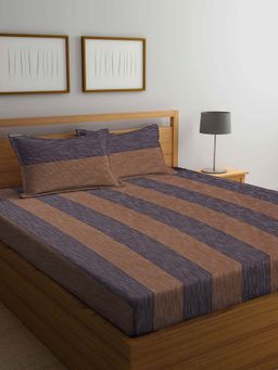 ARRABI - Multi Stripes Handwoven Cotton Double King Bedsheet with 2 Pillow Covers