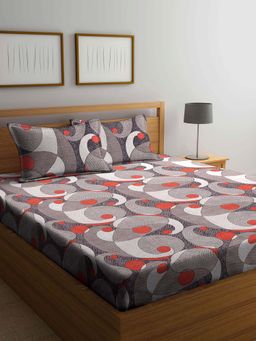 ARRABI - Multi Geometric TC Cotton Blend Double King Bedsheet with 2 Pillow Covers