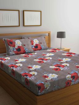 ARRABI - Multi Floral TC Cotton Blend Double King Bedsheet with 2 Pillow Covers