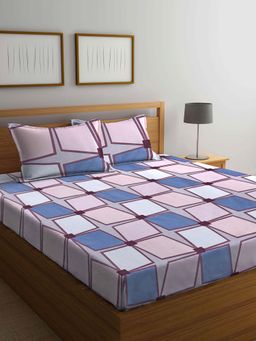 ARRABI - Multi Geometric TC Cotton Blend Double King Bedsheet with 2 Pillow Covers