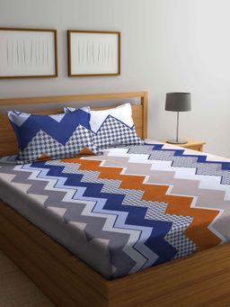 ARRABI - Multi Graphic TC Cotton Blend Double King Bedsheet with 2 Pillow Covers