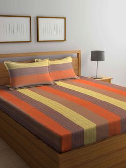 ARRABI - Multi Stripes Handwoven Cotton Double Bedsheet with 2 Pillow Covers
