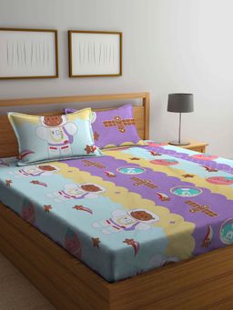 ARRABI - Multi Cartoon TC Cotton Blend Double Bedsheet with 2 Pillow Covers
