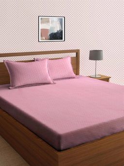 ARRABI - Pink Chevrons TC Cotton Blend Double Bedsheet with 2 Pillow Covers