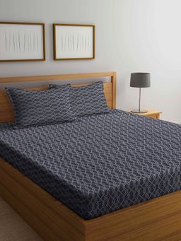 ARRABI - Black Graphic Handwoven Cotton Double Bedsheet with 2 Pillow Covers