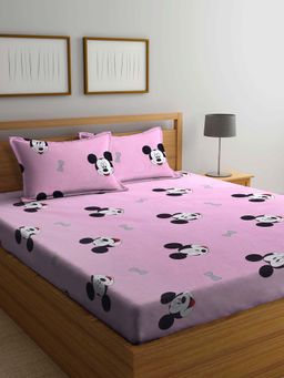 ARRABI - Pink Cartoon TC Cotton Blend Double Bedsheet with 2 Pillow Covers