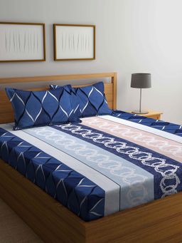 ARRABI - Multi Graphic TC Cotton Blend Double Bedsheet with 2 Pillow Covers
