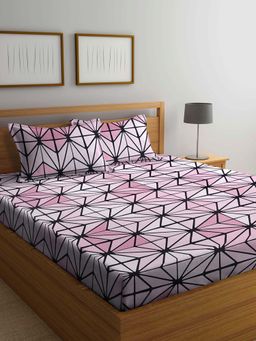 ARRABI - Pink Geometric TC Cotton Blend Double King Bedsheet with 2 Pillow Covers