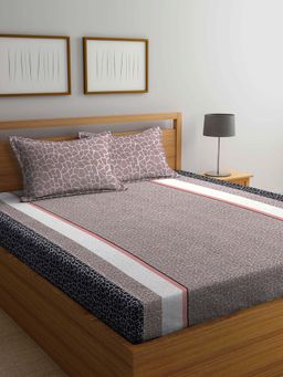 ARRABI - Multi Stripes TC Cotton Blend Double King Bedsheet with 2 Pillow Covers