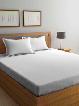ARRABI - White Stripes TC Cotton Blend Double Bedsheet with 2 Pillow Covers