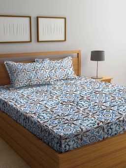 ARRABI - Multi Indian TC Cotton Blend Double Bedsheet with 2 Pillow Covers